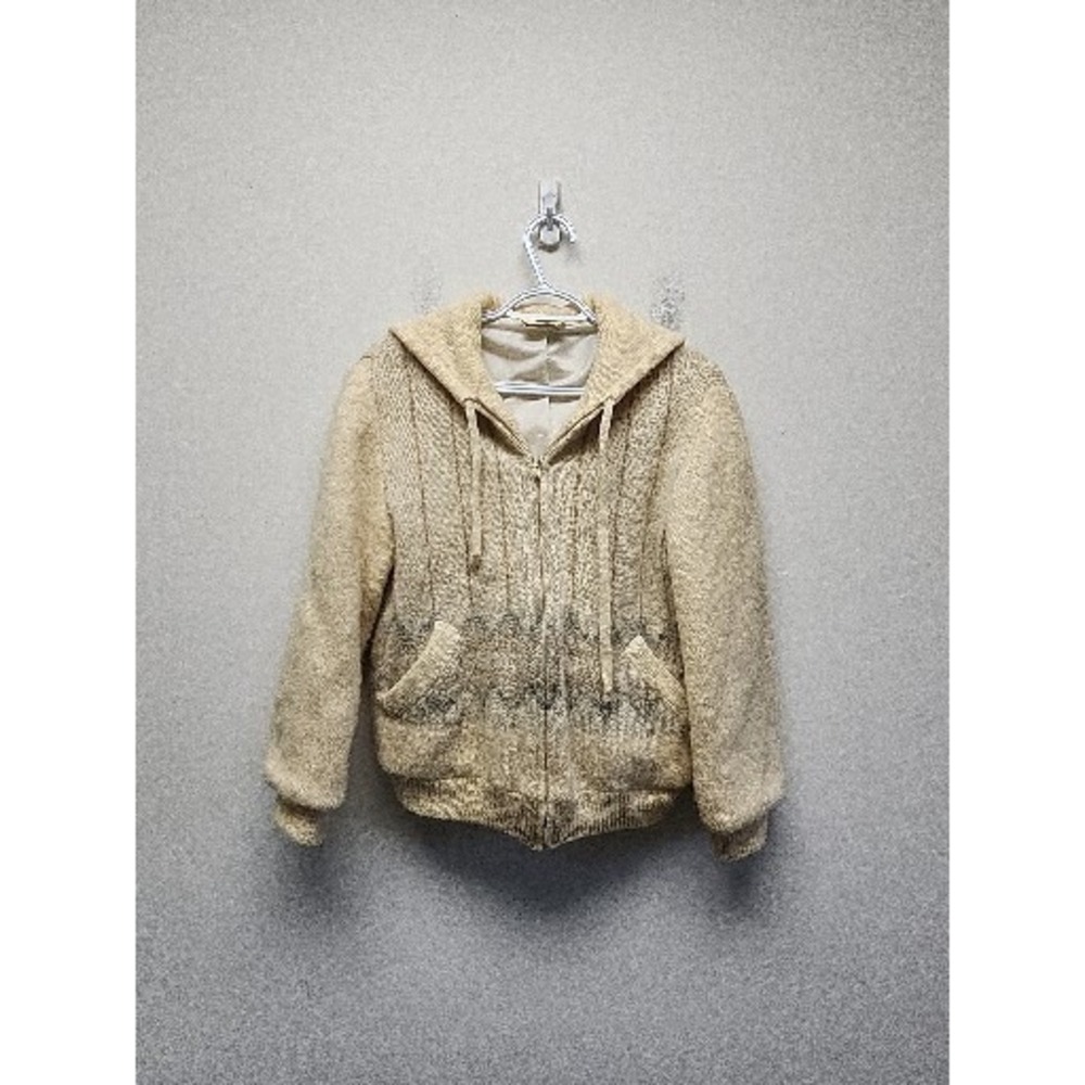 VINTAGE Samband of Iceland IceLOOK Hooded Womens Medium Beige Wool Zip Jacket‎